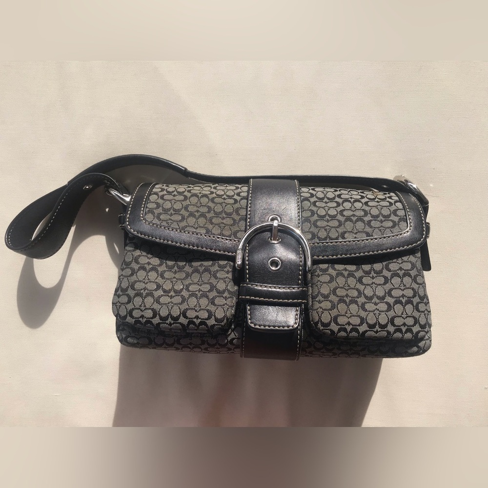 VTG Y2K Coach 1444 Signature C Soho Shoulder Bag Grey Black Leather Monogram